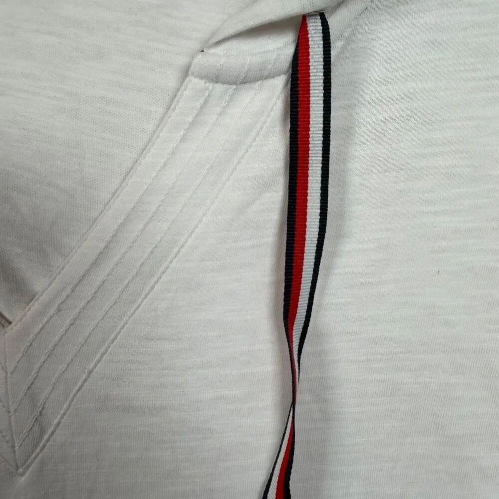 Tommy Hilfiger White Hooded Top Women’s Large Roll Tab Sleeve Cotton Pullover